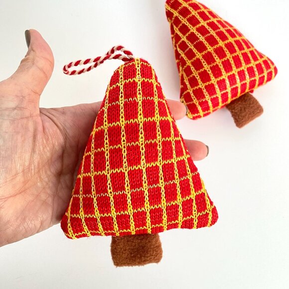 Soft Squishy Red Yellow Christmas Tree Ornaments Set of 2 5.5in Tall - Picture 3 of 6